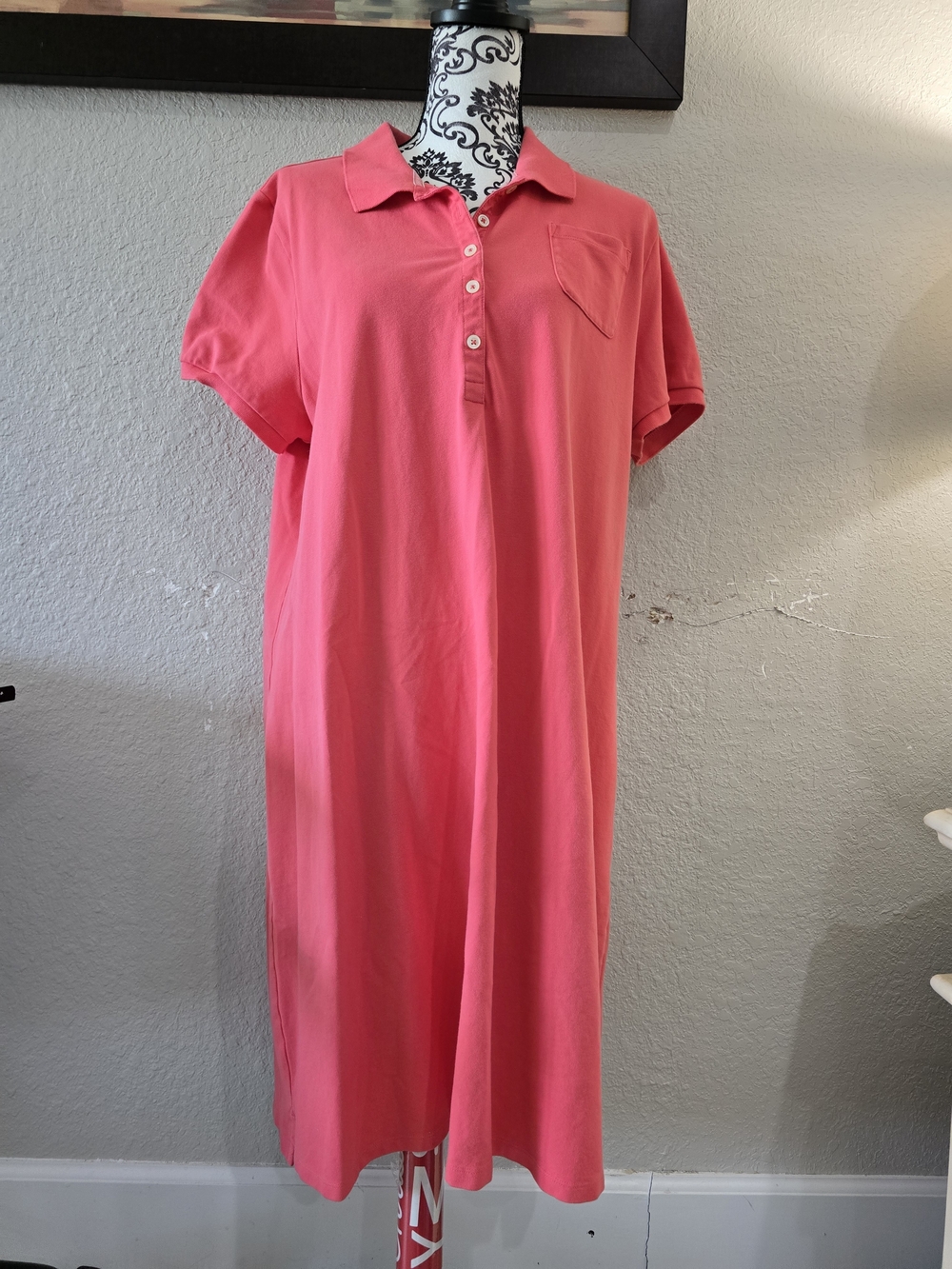 Lands' End Coral Polo Midi Dress